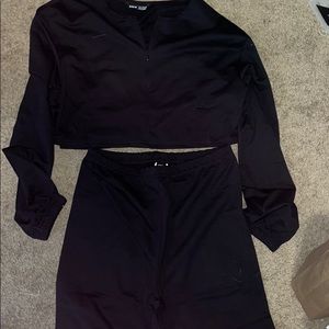 biker shorts and zip down cropped  shirt